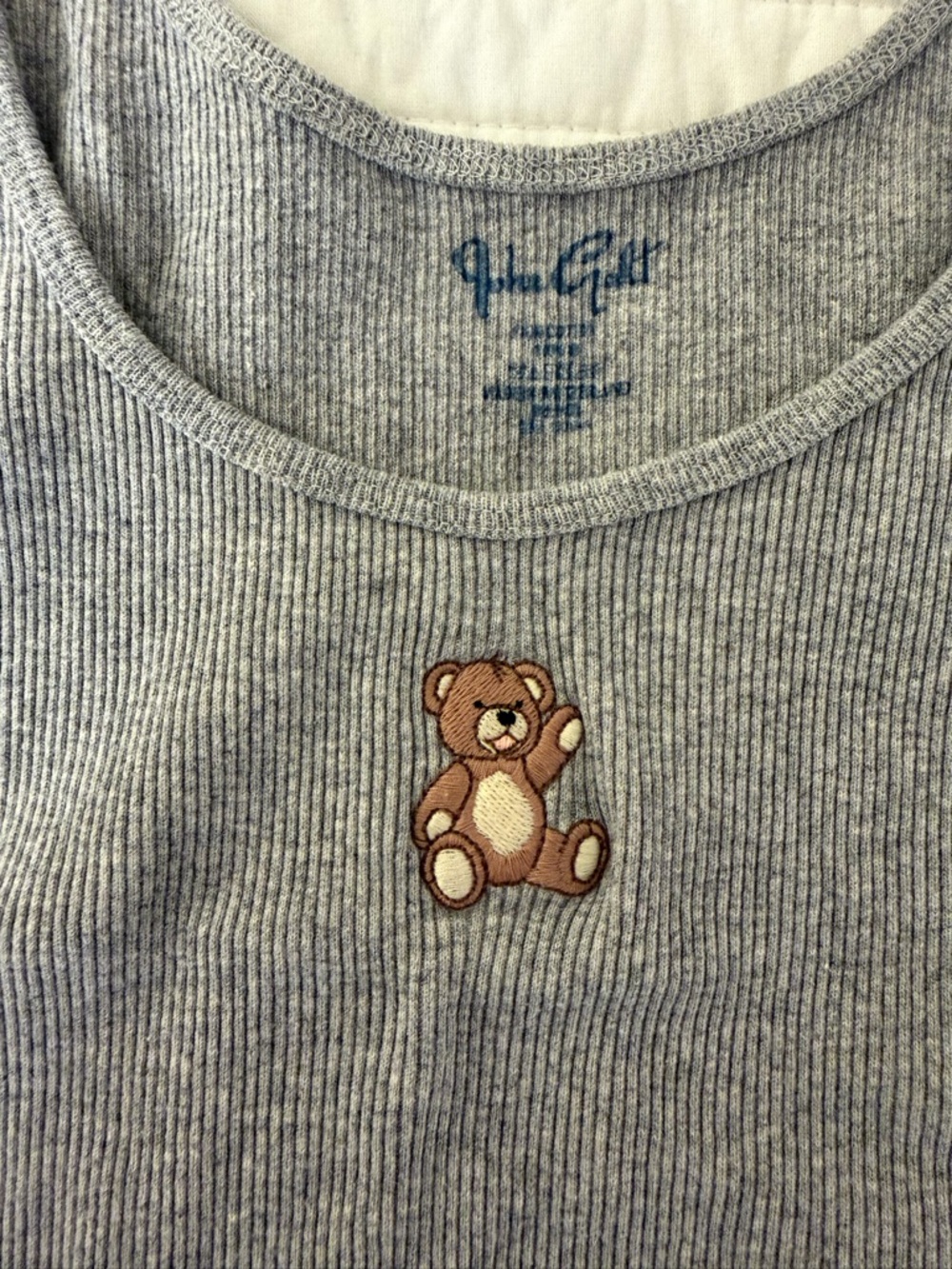 Brandy Melville John Gault - Gray Ribbed Tank Top with Teddy Bear Embroidery - Picture 4 of 4
